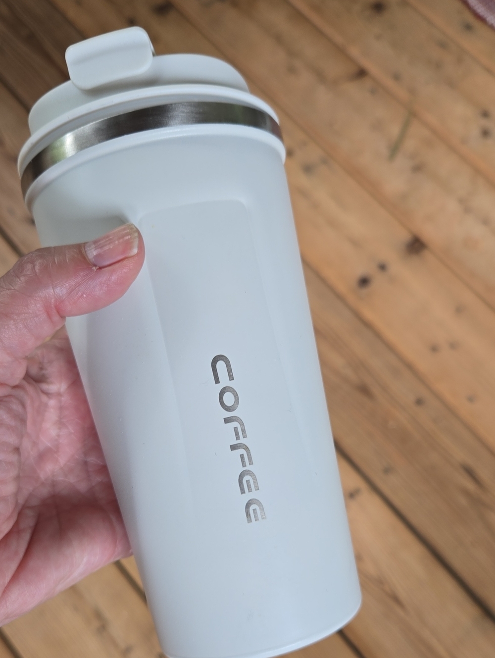 White Travel Coffee Tumbler with Stainless Accent